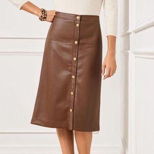 Talbot’s Plus Faux Leather Brown A-line gold button front Fall skirt SZ 22W